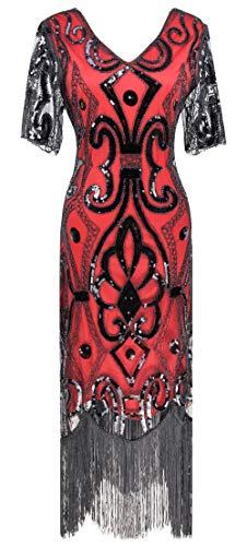 Image of Women 1920s Gatsby Vintage Sequin Flapper Fringe Party Plus Dress with 20s Accessories Set