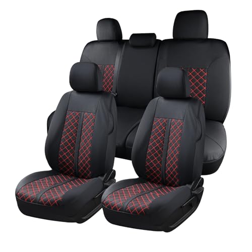 Image of Truckiipa Tacoma Leather Car Seat Covers Full Set Truck Seat Covers Cushion Fit for 2016-2023 Toyota Tacoma Double Crew Cab, Full Set, Black&Red