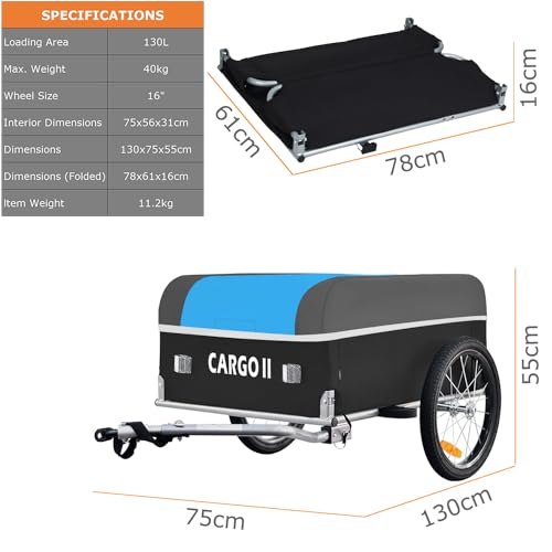 Tiggo Cargo II Fahrrad Lastenanhänger mit 130 Liter Volumen Klappbar Fahrradanhänger Transportanhänger
