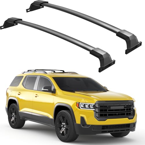 Image of Roof Rack Cross Bars 300lbs Compatible with GMC Acadia 2017 2018 2019 2020 2021 2022 2023(with Raised Rails), All-Metal Aluminum Heavy Duty Crossbar Luggage Racks Roof Rails Rooftop