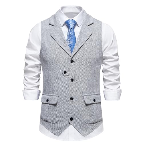 Gilet sans manches homme tweed gris clair classique chic avec poche frontale