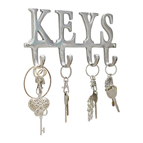 Key Holder "Keys" - Wall Mounted Key Holder | 4 Key Hooks Rack| Decorative Cast Aluminum Key Rack | Polished Finish | with Screws and Anchors - by Comfify (Keys AL-1507-20)