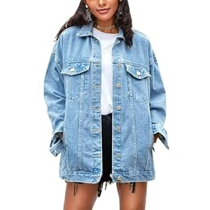 Omoone Women’s Oversized Mid Long Denim Jacket Jean Biker Coat