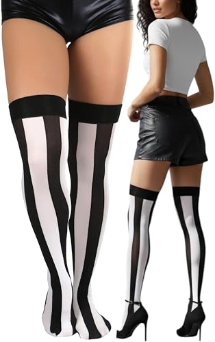 Image of ToBeInStyle Women's Novelty Vertical Spiral Striped Thigh High Stockings
