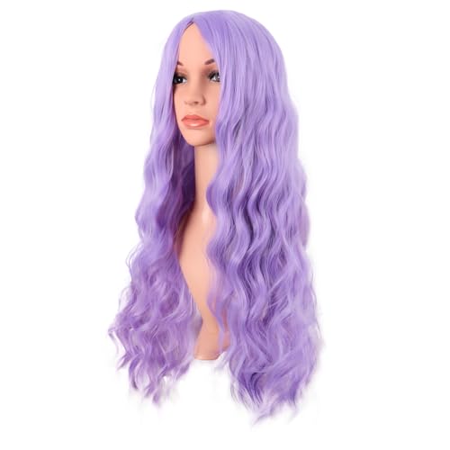 Image of MapofBeauty 28 Inch /70 cm Long Wavy Middle Part with No Bangs Synthetic Fiber Curly Fashion Women Party Cosplay Wig (Light Purple)