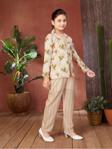 Image of Aarika Girls Lemon Colour Floral Print Cotton Co-ord Set