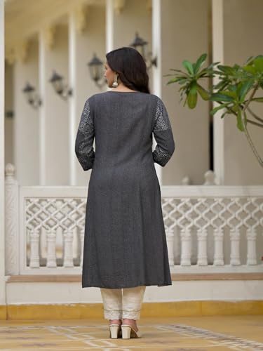 Image of Juniper Black Abstract Printed Kurta with Sequins for Women and Girls