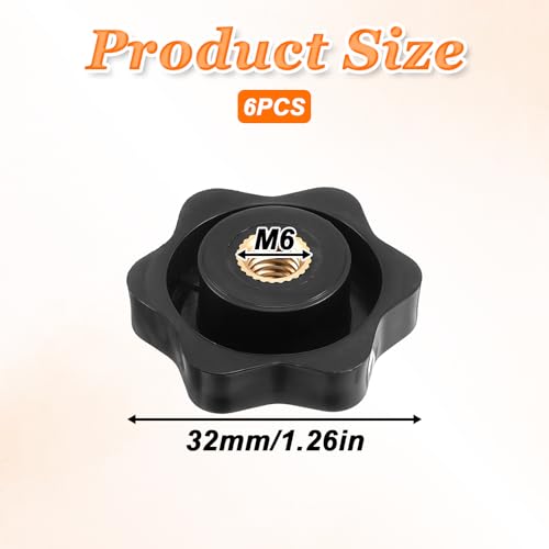 Sterngriffmutter M6 6 Stück, Rändelmutter Äußerer Durchmesser 32mm Sterngriffmutter Innengewinde Messing Flügelmuttern für Maschinen und Anlagen, Möbel, Werkzeugmaschinen, Fitnessgeräte