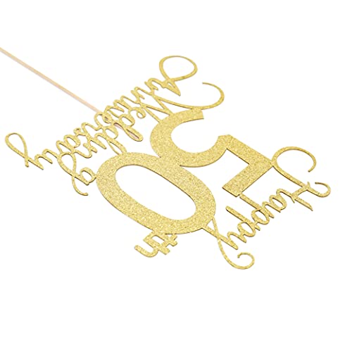 Wedding Anniversary Cake Topper - 50th Anniversary Party Decoration, Premium Gold Sequins, Happy Anniversary Cake Decoration by WAWUO - Used condition - Image 6
