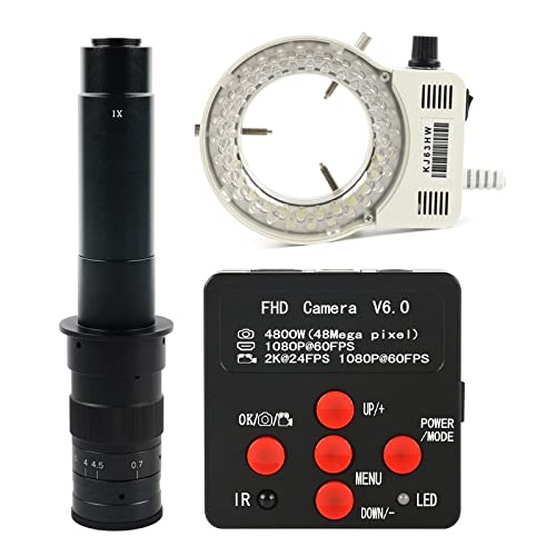 Microscope 48MP 2K Industrial Video Microscope Digital Camera C Mount Zoom Lens(300X and Light)