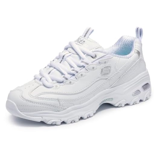Skechers Sport womens D'LITES FRESH START Memory Foam Lace-up Sneaker,White Silver,8 M US