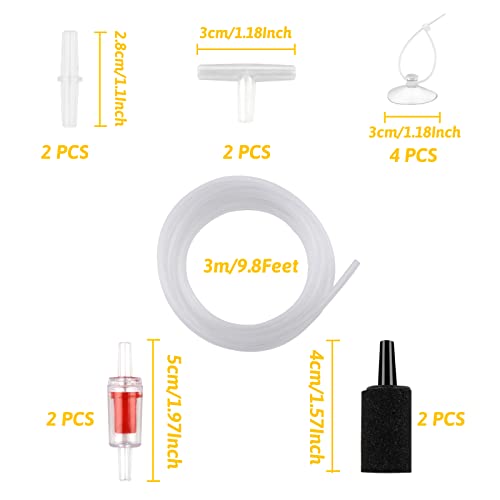 PietyPet Aquarium Tubing, Standard Aquarium Air Pump Accessories with Standard 3/16 Airline Tubing, Check Valves, Connectors, Air Stone, Suction Cups for Aquarium Fish Tank
