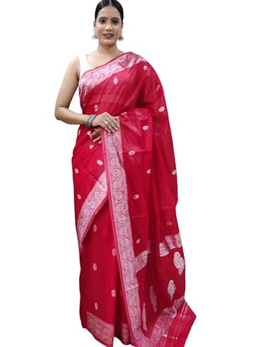 Image of Banarasi soft Cotton-Silk Saree with Unstitched Blouse - Graceful Design for Special Occasions, Weddings & Festivals