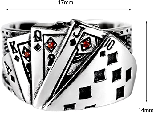 Anéis modernos práticos e atraentes, padrão de pôquer de baralho masculino banhado a prata abertura