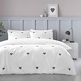 GC GAVENO CAVAILIA Parure de lit de Luxe en Polycoton avec Motif cœur brodé pour lit King Size (230 x 220 cm) - Housse de Couette Douce et Respirante - Blanc