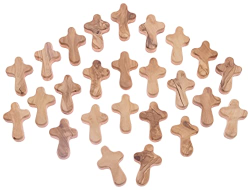 Zuluf 25 Small Olive Wood Comfort Crosses From Bethlehem Israel | Pocket Holding Crosses | Religious Gift For Kids And Adults | Comes With 25 Holy Land Certificates 6Cm / 2.5 Inch Each Cross - Crs097 #TOP7