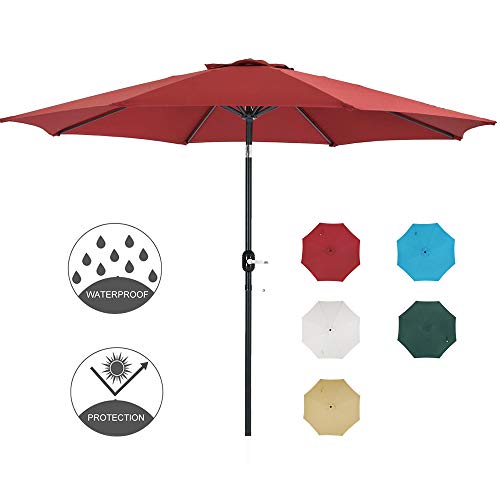 Patio Watcher 11 Ft Patio Umbrella Outdoor Umbrella With Push Button Tilt And Crank 8 Steel Ribs Red Buy Online In Colombia At Desertcart