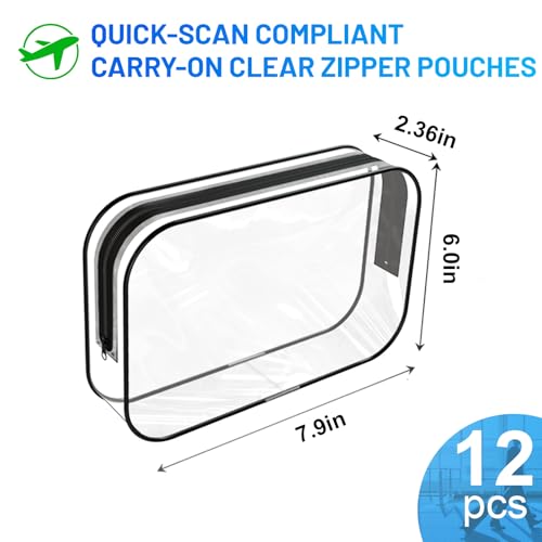 12 Pack Clear Makeup Bag PortableTravel Toiletry Pouch with Zipper PVC TSA Approved Cosmetic Organizer for Airport2