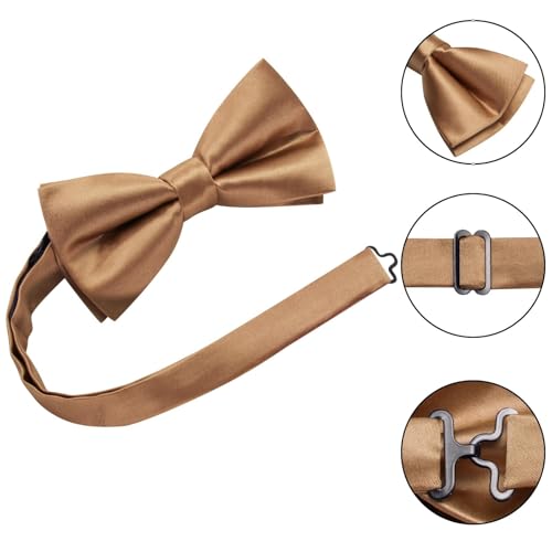 Image of Hi-Tie 5Pcs Mens Solid Color Silk Tie Satin Pretied Bowtie Lapel Pin for Men Handkerchief Cufflink Wedding Gift Box
