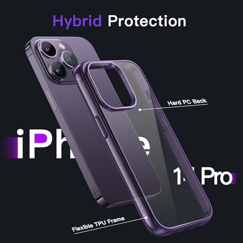 Image of JETech Case for iPhone 14 Pro 6.1-Inch, Non-Yellowing Shockproof Phone Bumper Cover, Anti-Scratch Clear Back (Deep Purple)