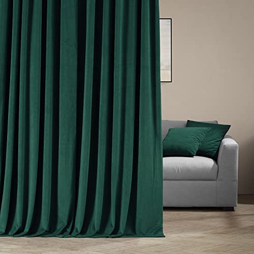 HPD Half Price Drapes Signature Velvet Thermal Blackout Curtains for Living Room 120 Inch Long 1 Panel Rod Pocket Insulated Blackout Curtains for Bedroom Window Curtains, 100Wx120L, Blackforest Green