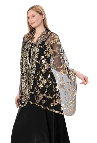 Women's 1920s Sequin Shawl Wraps Fringe Glittering Cape Scarf For Evening Wedding Party4