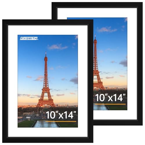 FIXSMITH 10x14 Picture Frame Set of 2 Photo Frame with HD Plexiglass Display Pictures 8.5x11 with Mat or 10x14 Without Mat Black Picture Frames Collage Wall Decor Gallary Wall Frame
