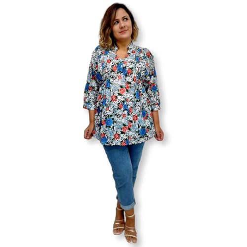 Bata Indiana Algodão Estampado com Botão Saida de Praia 2871 (BR, Alfa, M, Plus Size, Regular, Estam