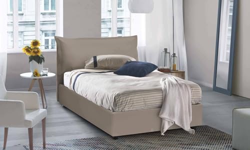 - Letto piazza e mezza Olivia contenitore con rivestimento ecopelle 100% Made in Italy Apertura frontale adatto per materasso Cm 120x200 Tortora