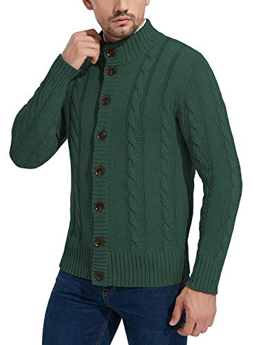NITAGUT Mens Long Sleeve Stand Collar Cardigan Sweaters Button Down Cable Knitted Sweater4