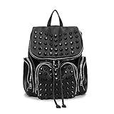 Chikencall Big Studded Backpack Black Gothic Rucksack Drawstring Punk Daypack Travel Rivet Shoulder Purse