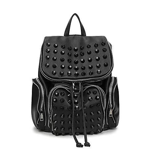 Chikencall Big Studded Backpack Black Gothic Rucksack Drawstring Punk Daypack Travel Rivet Shoulder Purse
