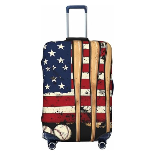 Zipper Luggage Suitcase Cover Fits 19-32 inch Luggages, 3D Printed Patriotic USA Retro American Flag Baseball Print Waterproof Elastic Travel Luggage Suitcase Protector Baggage Cover