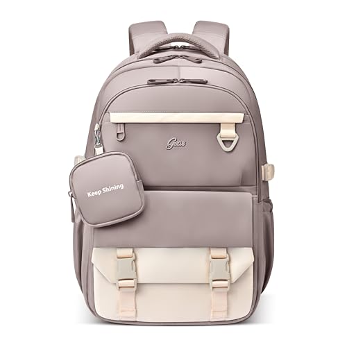 Image of Gear Grace 19 inch /40L Large Water Resistant School Bag | Casual Backpack | Daypack | Travel Backpack | Kids Bag for Boys /Girls (Brown - Cream)