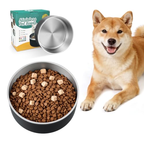 Image of Dog Bowl for Food and Water, 40 Oz Stainless Steel Pet Feeding Bowl, Durable Non-Skid Double Wall Insulated Heavy Duty with Rubber Bottom for Medium Large Sized Dogs Cats (40 Ounces /5 Cup, Black)