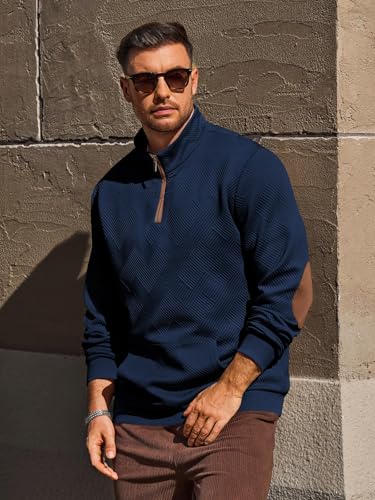 Yousify Mens Quarter Zip Sweatshirts Long Sleeve Stand Collar Casual Pullover Texture Fall Sweatshirt With Pocket2