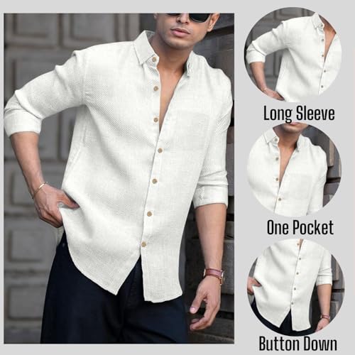Image of Men Linen Cotton Full Sleeve Shirt for man | Mens Casual Shirt |Shirts for Men Stylish | Men Shirts | Casual Business Party Festival Regular Fit