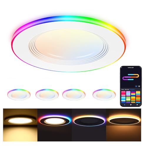 Image of CLOUDY BAY [4 Pack] 4 Inch RGB Smart Recessed Lighting with Gradient Accent Light and Night Light,13W Recessed Lights Ultra-Thin Can-Killer Downlight, Compatible with Alexa and Google Home Assistant