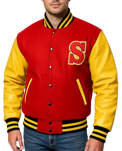 Image of LP-FACON Unisex Varsity Letterman Jacket | Mens College Baseball High School Bomber Wool + Faux Leather Jacket