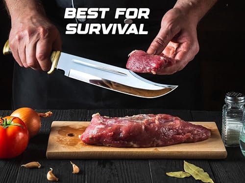 RISING CRAFTS 14 Inch Crocodile Dundee Bowie knife with Leather Sheath Fixed Blade Hunting Knife with Sheath-Tactical Survival Knife for Outdoor Camping, EDC, Knife for Men
