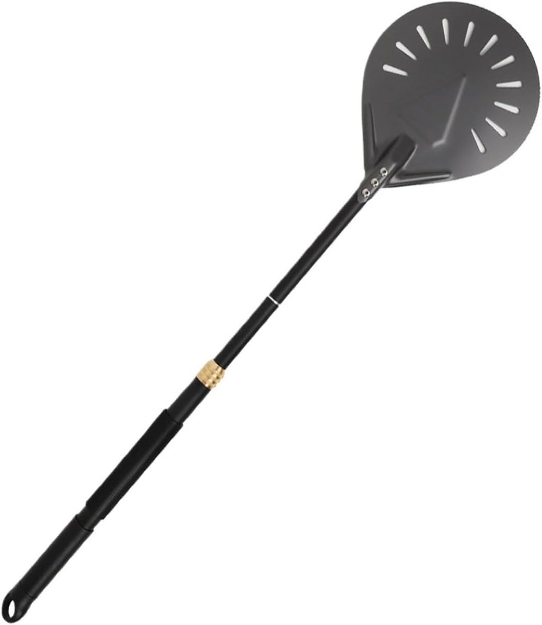 Adjustable Pizza Peel Turning Hard Anodized Paddle Round Baking Tools Long Handle Aluminum Shovel Nonstick Kitchen(Black 8 inch)