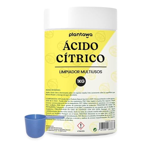 PLANTAWA Acido Citrico 1 kg | Acido Citrico polvo para desincrustar cal y limpiar superficies | Limpieza efectiva sin perfumes | Envase práctico y resistente