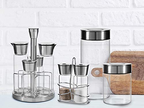 Oliera 4 pezzi in vetro borosilicato con tappi in acciaio inox con stand cp