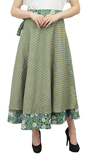 Printed Long Length Skirts for Women’s Double Layer & Reversible Cotton Wrap Skirt4