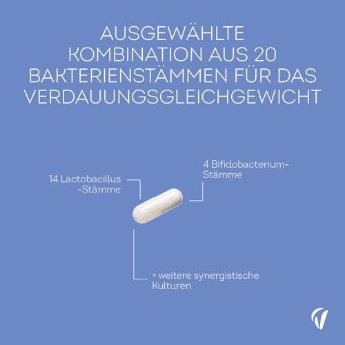 Kulturen-Komplex – 20 Bakterienstämme + Inulin – 20 Mrd. KBE pro Tagesdosis – Magensaftresistent & Vegan – mit Lactobacillus & Bifidobakterien – 90 Kapseln – Laborgeprüft, Ohne Zusatzstoffe – Vitavea