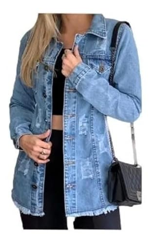 Max Jaqueta Jeans Feminina Detalhe Rasgadinho Com Botões (as2, alpha, s, regular, regular, azul clar