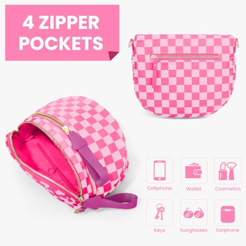 Image of Lushandy Bum Bag Checkered Crossbody Bag Mom Everyday Purse | Roomy Space, Wipe Clean, Wide Strap