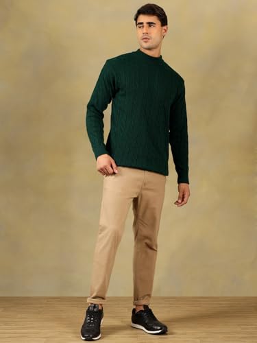 Image of Kvetoo Men's High Neck Cable Knit Sweater | Winter Pullover | Warm Wool Blend |Casual Full Sleeve Sweater for Men | Stylish Ribbed Neck Slim Fit Winterwear
