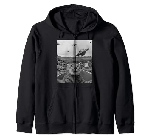 Alien Cat UFO - Chat drôle Selfie avec OVNI - UFO Funny Cat Sweat à Capuche