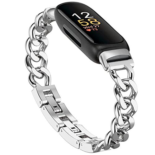 Fitbit Inspire 3�p�N�[���o���h �����p �X�e�����X�X�`�[�����^�����߉\�ȃ��X�g�o���h �����p�X�g���b�v Fitbit Inspire 3 �t�B�b�g�l�X�g���b�J�[�Ή� (�V���o�[)